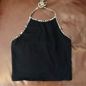 brandy melville Leopard Trim Black Halter Top